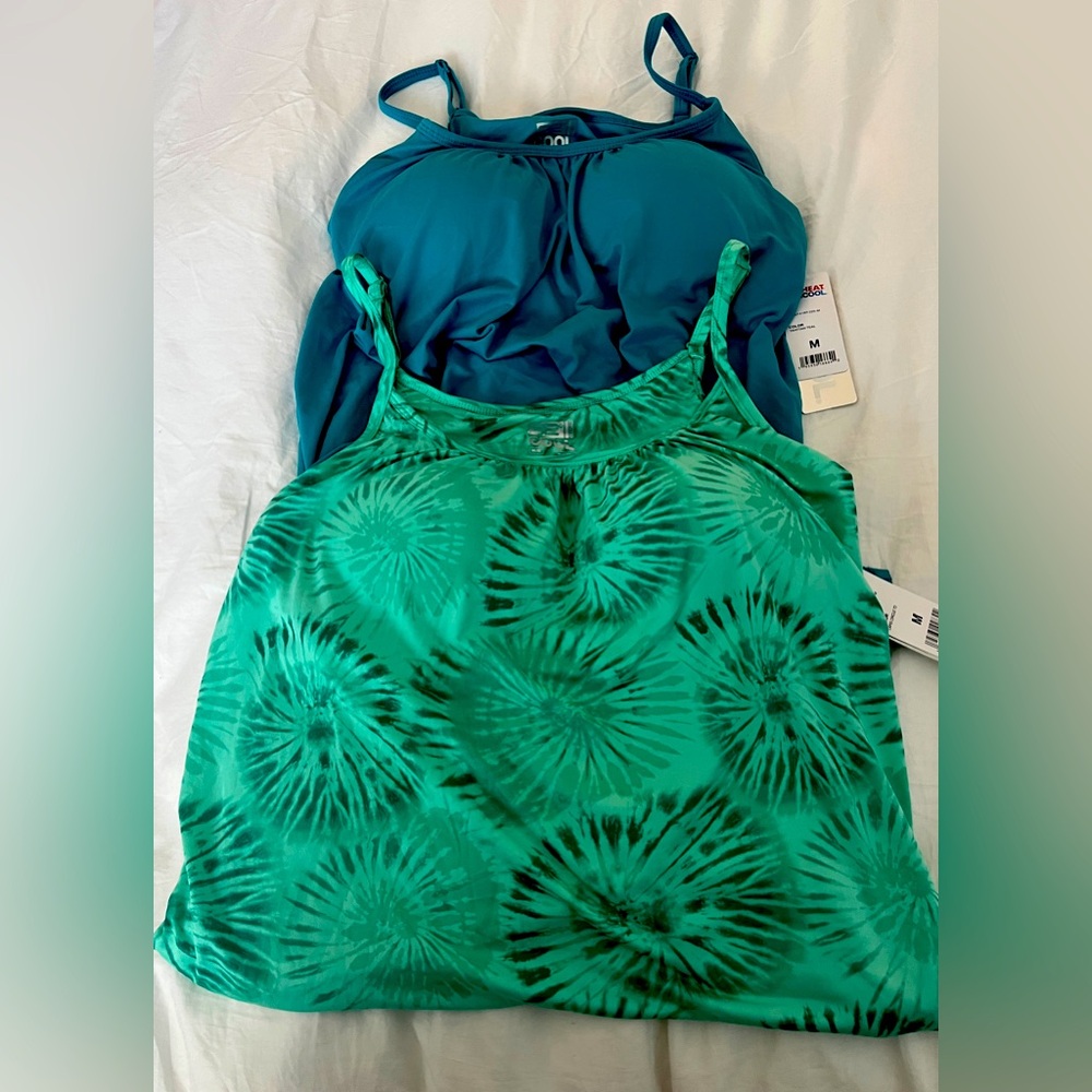 2-NWT 32degrees Green Tie Dye print and Teal Tank  Flowy BraCami Tops 2pack